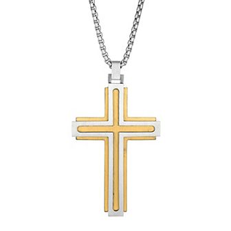 Men's LYNX Gold Tone Stainless Steel Cross Pendant Necklace