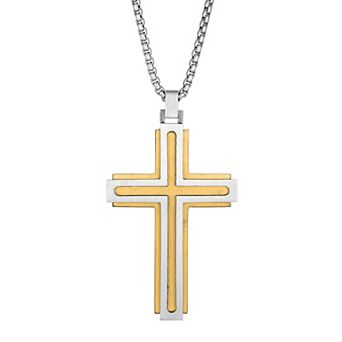 Men's LYNX Gold Tone Stainless Steel Cross Pendant Necklace