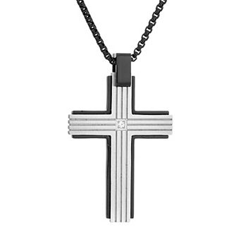 Men's LYNX Two Tone Stainless Steel Cross Pendant Necklace