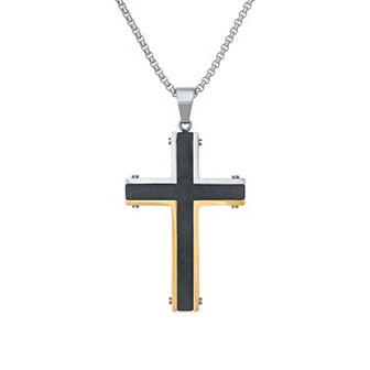 Men's LYNX Two Tone Stainless Steel Cross Pendant Necklace