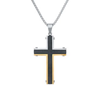 Men's LYNX Two Tone Stainless Steel Cross Pendant Necklace