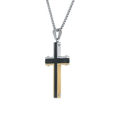Men's LYNX Two Tone Stainless Steel Cross Pendant Necklace