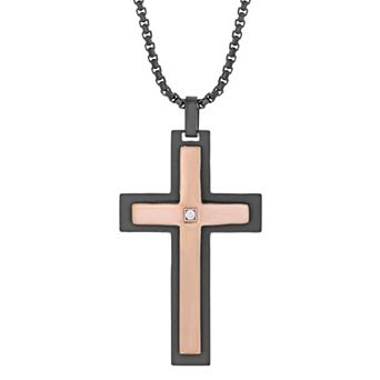 Men's LYNX Rose Gold Tone Stainless Steel Cross Pendant Necklace