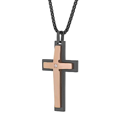 Men's LYNX Rose Gold Tone Stainless Steel Cross Pendant Necklace