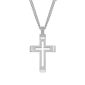 Men's LYNX Stainless Steel Cutout Cross Pendant Necklace