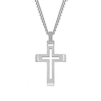 Men's LYNX Stainless Steel Cutout Cross Pendant Necklace
