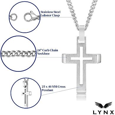 Men's LYNX Stainless Steel Cutout Cross Pendant Necklace