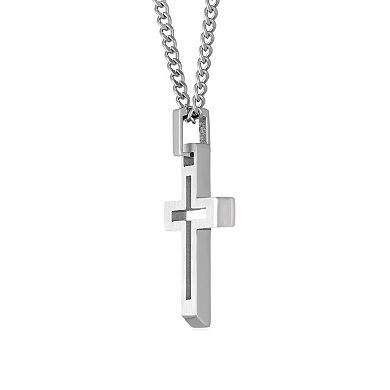 Men's LYNX Stainless Steel Cutout Cross Pendant Necklace