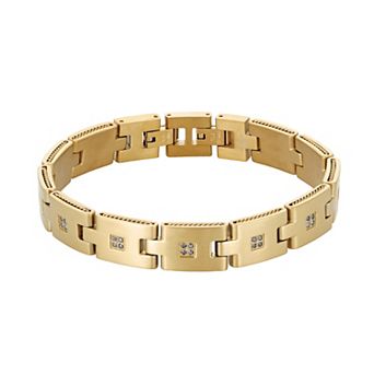 Men's LYNX Gold Tone Stainless Steel 3/8 Carat T.W. Black Diamond Bracelet