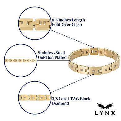 Men's LYNX Gold Tone Stainless Steel 3/8 Carat T.W. Black Diamond Bracelet