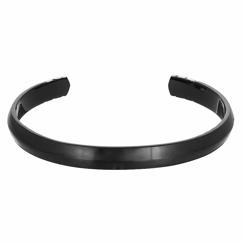 Mens LYNX Black Enamel Cuff Bangle Bracelet, Size: 8.5