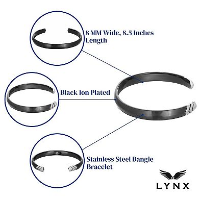 Men's LYNX Black Enamel Cuff Bangle Bracelet 