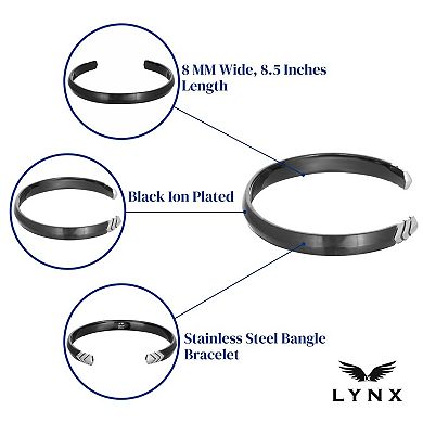 Men's LYNX Black Enamel Cuff Bangle Bracelet