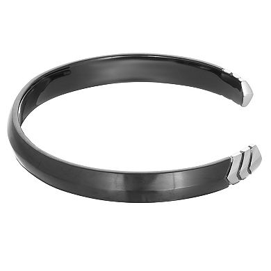 Men's LYNX Black Enamel Cuff Bangle Bracelet