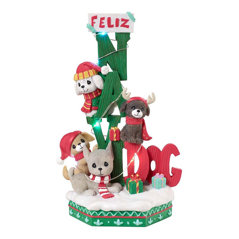 Precious Moments Light-Up Feliz Navi-Dog Musical Christmas Table Decor, Gre