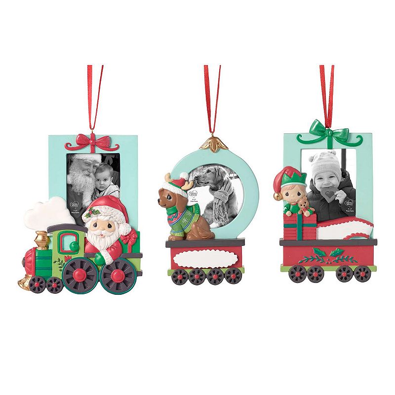 Precious Moments Christmas Train Picture Frame Ornaments 3-piece Set, Blue