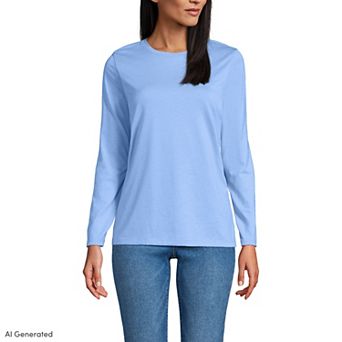 Petite Lands' End Relaxed-Fit Supima Long Sleeve Cotton Crewneck Tee