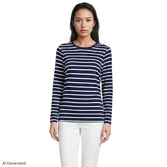 Petite Lands' End Relaxed-Fit Supima Long Sleeve Cotton Crewneck Tee