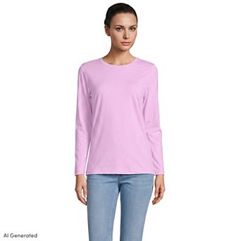 Petite Lands' End Relaxed-Fit Supima Long Sleeve Cotton Crewneck Tee