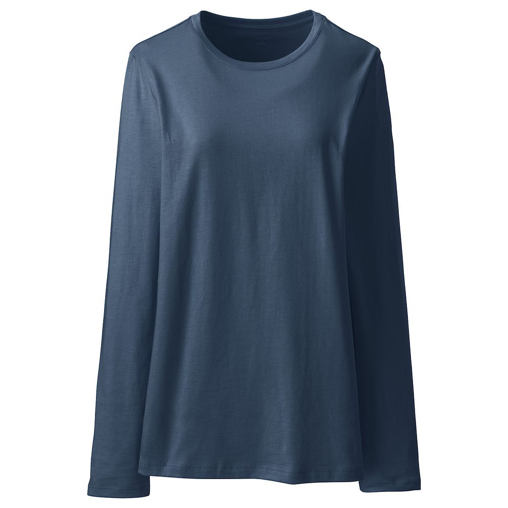 Lands' End Women's Petite Supima Cotton Crewneck Tee - Relaxed Fit, Long Sleeve, Tagless