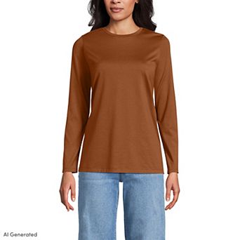 Petite Lands' End Relaxed-Fit Supima Long Sleeve Cotton Crewneck Tee