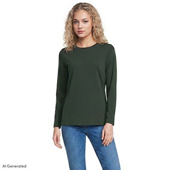 Petite Lands' End Relaxed-Fit Supima Long Sleeve Cotton Crewneck Tee