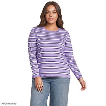 Plus Size Lands' End Long Sleeve Relaxed Supima Cotton Crewneck Tee