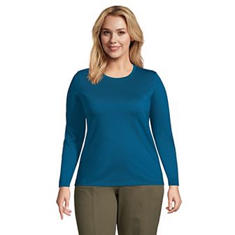 Plus Size Lands' End Long Sleeve Relaxed Supima Cotton Crewneck Tee