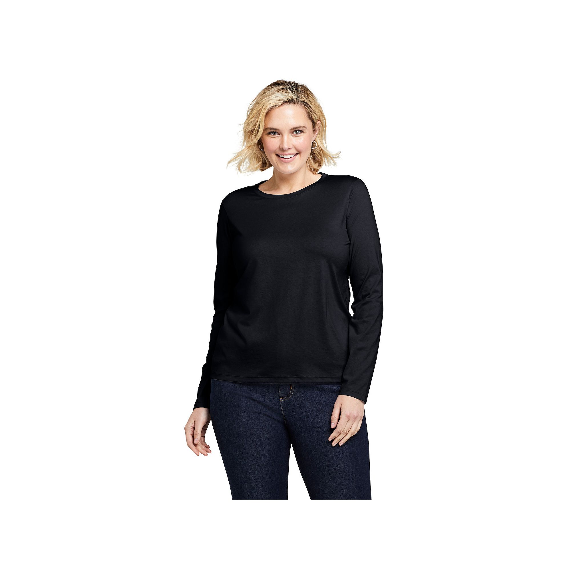Plus Size Lands End Long Sleeve Relaxed Supima Cotton Crewneck Tee, Women