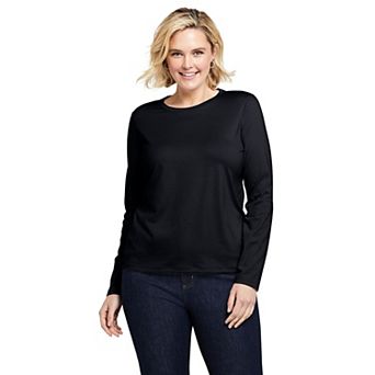 Plus Size Lands' End Long Sleeve Relaxed Supima Cotton Crewneck Tee