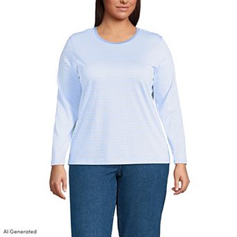Plus Size Lands' End Long Sleeve Relaxed Supima Cotton Crewneck Tee