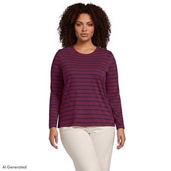 Plus Size Lands' End Long Sleeve Relaxed Supima Cotton Crewneck Tee