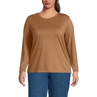 Plus Size Lands' End Long Sleeve Relaxed Supima Cotton Crewneck Tee