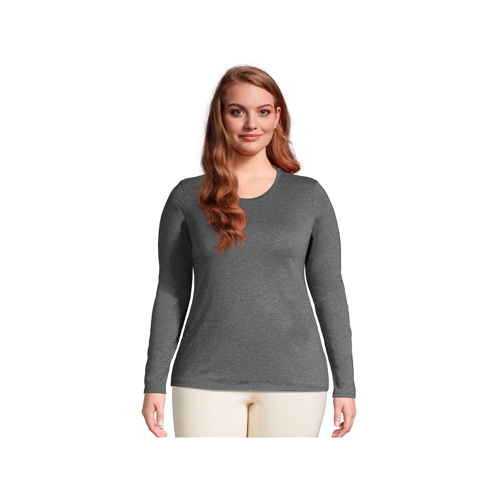 Plus Size Lands End Long Sleeve Relaxed Supima Cotton Crewneck Tee, Women