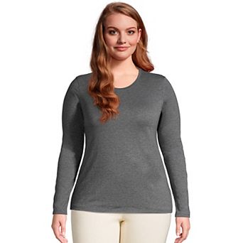 Plus Size Lands' End Long Sleeve Relaxed Supima Cotton Crewneck Tee