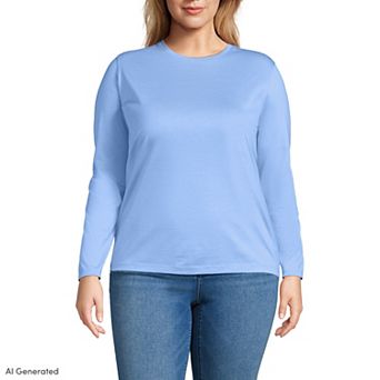 Plus Size Lands' End Long Sleeve Relaxed Supima Cotton Crewneck Tee