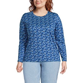 Plus Size Lands' End Long Sleeve Relaxed Supima Cotton Crewneck Tee