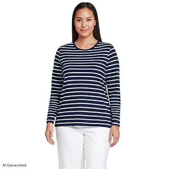 Plus Size Lands' End Long Sleeve Relaxed Supima Cotton Crewneck Tee