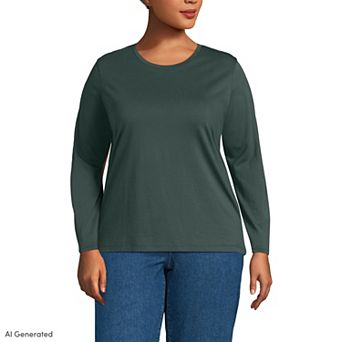 Plus Size Lands' End Long Sleeve Relaxed Supima Cotton Crewneck Tee