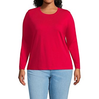 Plus Size Lands' End Long Sleeve Relaxed Supima Cotton Crewneck Tee