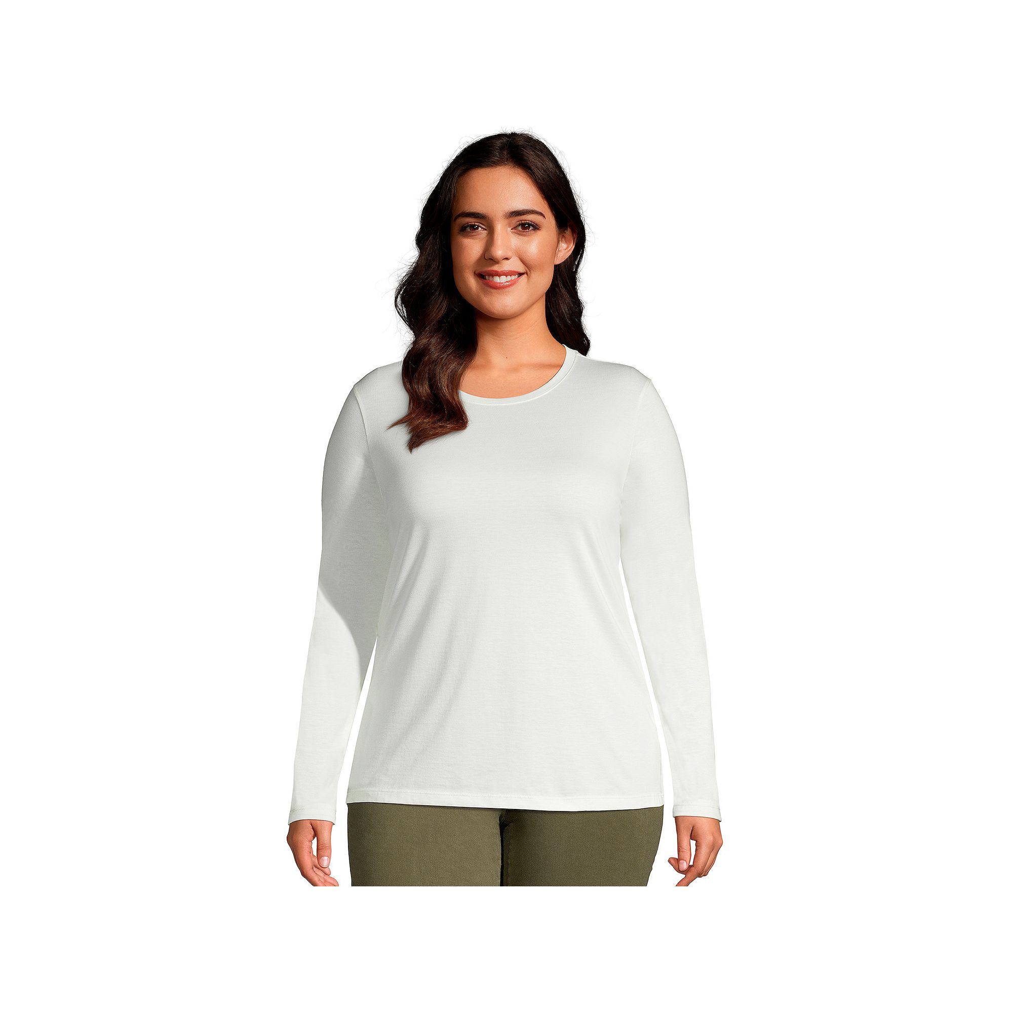 Plus Size Lands End Long Sleeve Relaxed Supima Cotton Crewneck Tee, Women