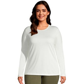 Plus Size Lands' End Long Sleeve Relaxed Supima Cotton Crewneck Tee