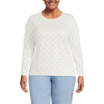 Plus Size Lands' End Long Sleeve Relaxed Supima Cotton Crewneck Tee