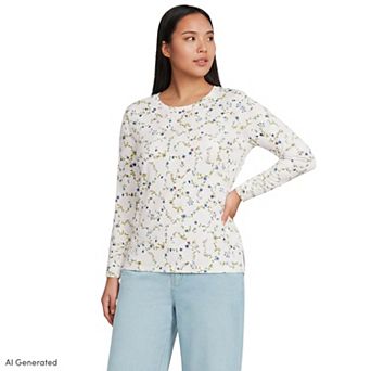 Plus Size Lands' End Long Sleeve Relaxed Supima Cotton Crewneck Tee