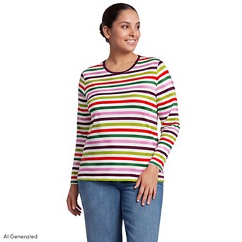 Plus Size Lands' End Long Sleeve Relaxed Supima Cotton Crewneck Tee