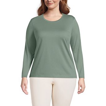 Plus Size Lands' End Long Sleeve Relaxed Supima Cotton Crewneck Tee