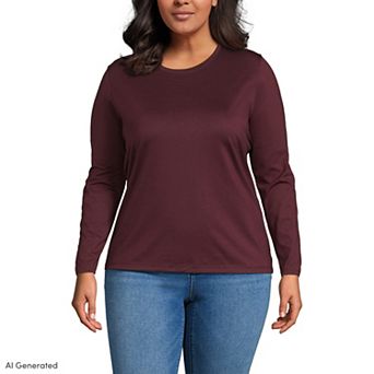 Plus Size Lands' End Long Sleeve Relaxed Supima Cotton Crewneck Tee