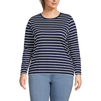 Plus Size Lands' End Long Sleeve Relaxed Supima Cotton Crewneck Tee