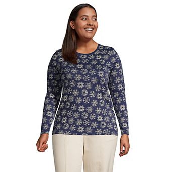 Plus Size Lands' End Long Sleeve Relaxed Supima Cotton Crewneck Tee
