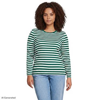 Plus Size Lands' End Long Sleeve Relaxed Supima Cotton Crewneck Tee